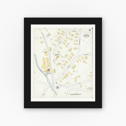 Old map wall art mockup — black gallery frame with white mat — Sanborn Fire Insurance Map from Hamilton, Madison County, New York (1906), Sheet #0008