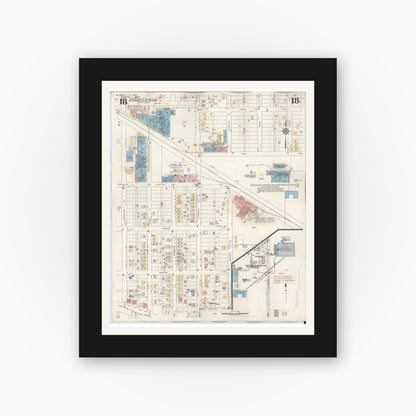 Old map wall art mockup — black gallery frame with white mat — Sanborn Fire Insurance Map from Michigan City, La Porte County, Indiana (1948), Sheet #0018