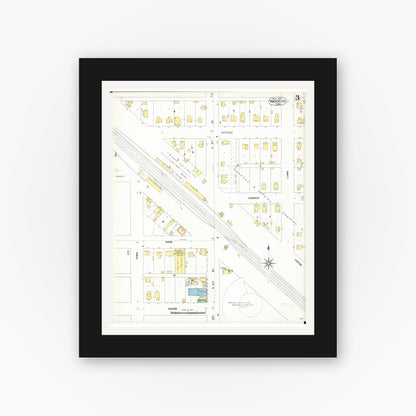 Old map wall art mockup — black gallery frame with white mat — Sanborn Fire Insurance Map from Waterloo, Black Hawk County, Iowa (1900), Sheet #0003