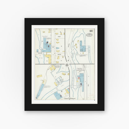 Old map wall art mockup — black gallery frame with white mat — Sanborn Fire Insurance Map from Lockport, Niagara County, New York (1898), Sheet #0022