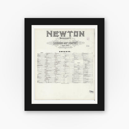 Old map wall art mockup — black gallery frame with white mat — Sanborn Fire Insurance Map from Newton, Middlesex County, Massachusetts (1903), Sheet #0001