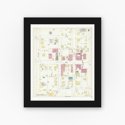 Old map wall art mockup — black gallery frame with white mat — Sanborn Fire Insurance Map from Lexington, Davidson County, North Carolina (1907), Sheet #0002