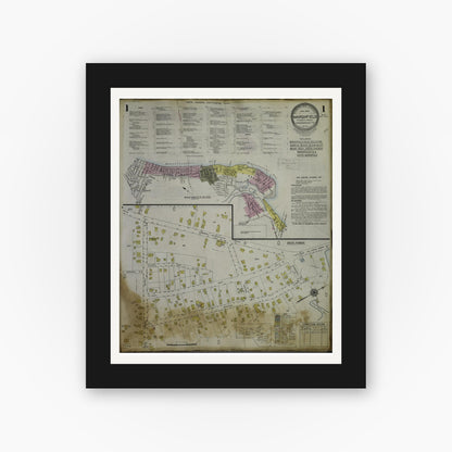Old map wall art mockup — black gallery frame with white mat — Sanborn Fire Insurance Map from Marshfield, Plymouth County, Massachusetts (1954) - Complete Map Set