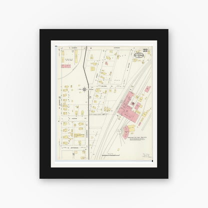 Old map wall art mockup — black gallery frame with white mat — Sanborn Fire Insurance Map from Mount Vernon, Knox County, Ohio (1913), Sheet #0022