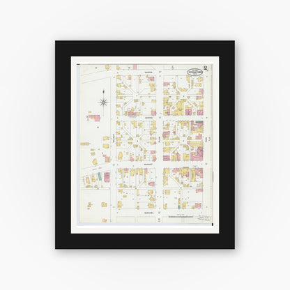 Old map wall art mockup — black gallery frame with white mat — Sanborn Fire Insurance Map from Germantown, Montgomery County, Ohio (1905), Sheet #0002