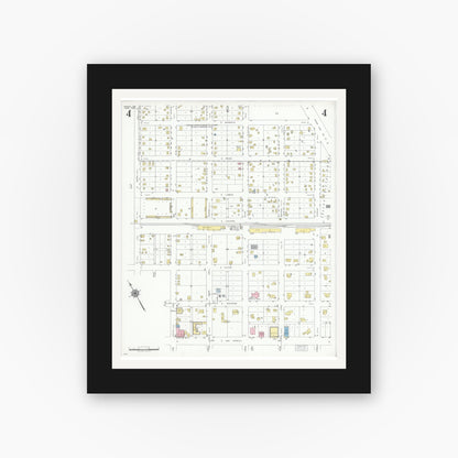 Old map wall art mockup — black gallery frame with white mat — Sanborn Fire Insurance Map from Mathis, San Patricio County, Texas (1950), Sheet #0004