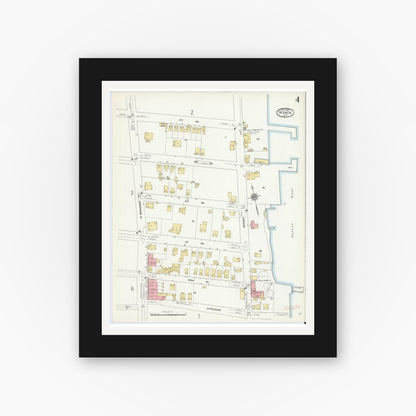 Old map wall art mockup — black gallery frame with white mat — Sanborn Fire Insurance Map from Nyack, Rockland County, New York. (1910), Sheet #0004