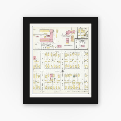 Old map wall art mockup — black gallery frame with white mat — Sanborn Fire Insurance Map from Mattoon, Coles County, Illinois (1909), Sheet #0006