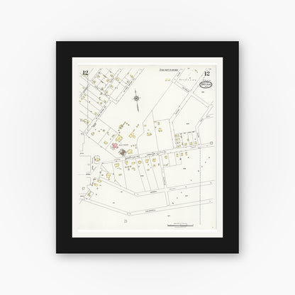 Old map wall art mockup — black gallery frame with white mat — Sanborn Fire Insurance Map from Bryan, Brazos County, Texas (1925), Sheet #0012