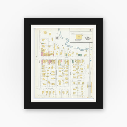 Old map wall art mockup — black gallery frame with white mat — Sanborn Fire Insurance Map from Sparta, Kent County, Michigan (1904), Sheet #0002