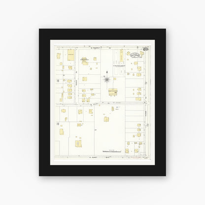 Old map wall art mockup — black gallery frame with white mat — Sanborn Fire Insurance Map from Hollywood, Los Angeles County, California (1907), Sheet #0020