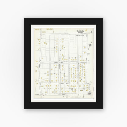 Old map wall art mockup — black gallery frame with white mat — Sanborn Fire Insurance Map from Winchester, Middlesex County, Massachusetts (1916), Sheet #0008