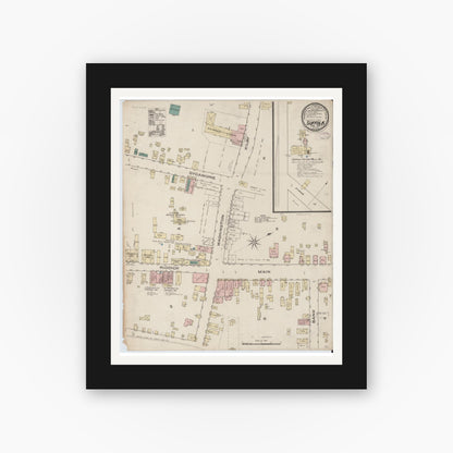 Old map wall art mockup — black gallery frame with white mat — Sanborn Fire Insurance Map from Suffolk, Independent Cities, Virginia (1885), Sheet #0001