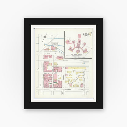 Old map wall art mockup — black gallery frame with white mat — Sanborn Fire Insurance Map from Flint, Genesee County, Michigan (1909), Sheet #0003