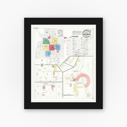Old map wall art mockup — black gallery frame with white mat — Sanborn Fire Insurance Map from Eagle Grove, Wright County, Iowa (1906) â€” Complete Set