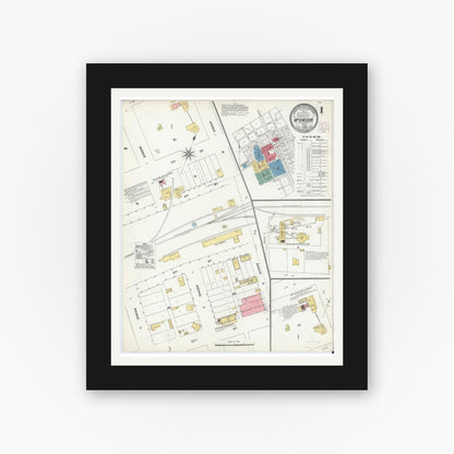 Old map wall art mockup — black gallery frame with white mat — Sanborn Fire Insurance Map from McGregor, McLennan County, Texas (1904) - Complete Map Set