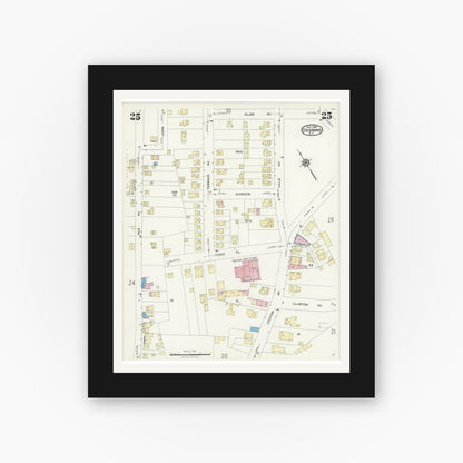 Old map wall art mockup — black gallery frame with white mat — Sanborn Fire Insurance Map from Ossining, Westchester County, New York (1924), Sheet #0025