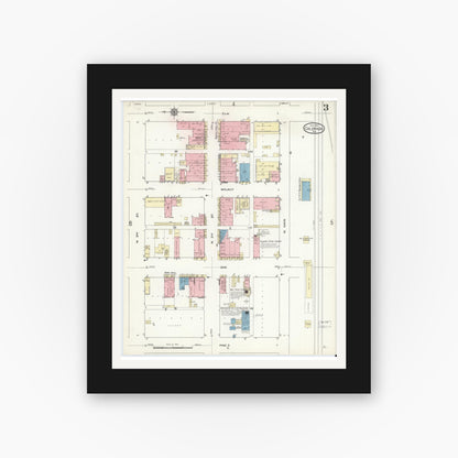 Old map wall art mockup — black gallery frame with white mat — Sanborn Fire Insurance Map from Colorado, Mitchell County, Texas (1914), Sheet #0003