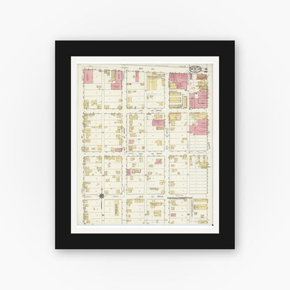 Old map wall art mockup — black gallery frame with white mat — Sanborn Fire Insurance Map from McAllen, Hidalgo County, Texas (1919), Sheet #0002