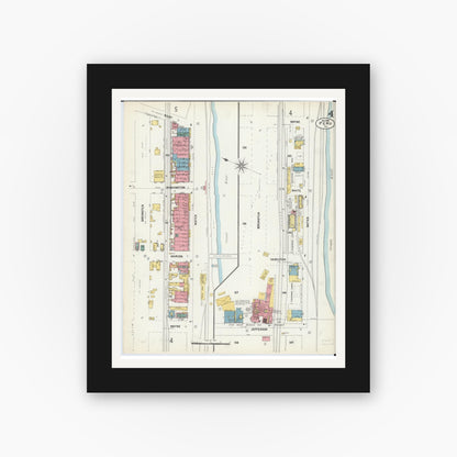 Old map wall art mockup — black gallery frame with white mat — Sanborn Fire Insurance Map from Peru, La Salle County, Illinois (1902), Sheet #0004
