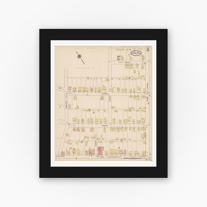 Old map wall art mockup — black gallery frame with white mat — Sanborn Fire Insurance Map from Roaring Spring, Blair County, Pennsylvania (1922), Sheet #0003
