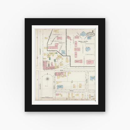 Old map wall art mockup — black gallery frame with white mat — Sanborn Fire Insurance Map from Amherst, Hampshire County, Massachusetts (1887), Sheet #0002