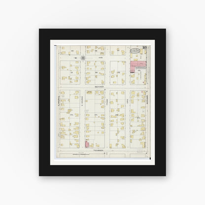 Old map wall art mockup — black gallery frame with white mat — Sanborn Fire Insurance Map from Adrian, Lenawee County, Michigan (1893), Sheet #0010