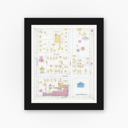 Old map wall art mockup — black gallery frame with white mat — Sanborn Fire Insurance Map from Sycamore, De Kalb County, Illinois (1905), Sheet #0003
