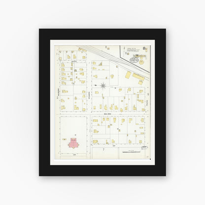 Old map wall art mockup — black gallery frame with white mat — Sanborn Fire Insurance Map from Denton, Denton County, Texas (1901), Sheet #0008
