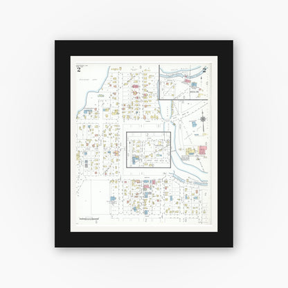 Old map wall art mockup — black gallery frame with white mat — Sanborn Fire Insurance Map from Hustisford, Dodge County, Wisconsin (1949), Sheet #0002