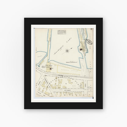 Old map wall art mockup — black gallery frame with white mat — Sanborn Fire Insurance Map from Muskegon, Muskegon County, Michigan (1883), Sheet #0005