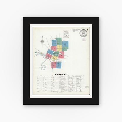 Old map wall art mockup — black gallery frame with white mat — Sanborn Fire Insurance Map from Lyons, Wayne County, New York (1904) - Complete Map Set