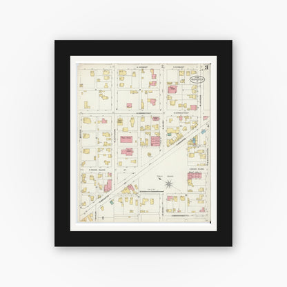 Old map wall art mockup — black gallery frame with white mat — Sanborn Fire Insurance Map from Rochester, Beaver County, Pennsylvania (1898), Sheet #0003