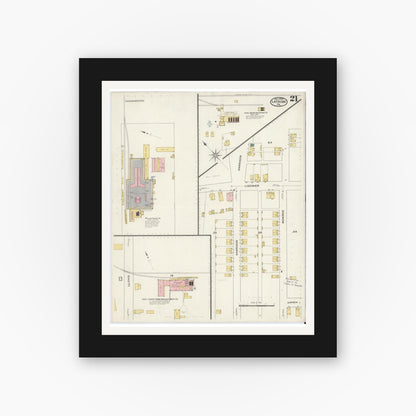 Old map wall art mockup — black gallery frame with white mat — Sanborn Fire Insurance Map from Latrobe, Westmoreland County, Pennsylvania (1909), Sheet #0021