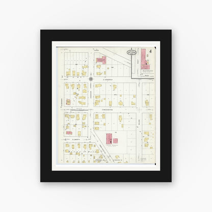Old map wall art mockup — black gallery frame with white mat — Sanborn Fire Insurance Map from Belding, Ionia County, Michigan (1918), Sheet #0004