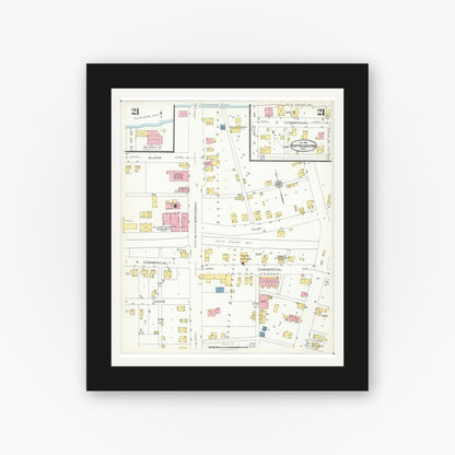 Old map wall art mockup — black gallery frame with white mat — Sanborn Fire Insurance Map from New Philadelphia, Tuscarawas County, Ohio (1926), Sheet #0021