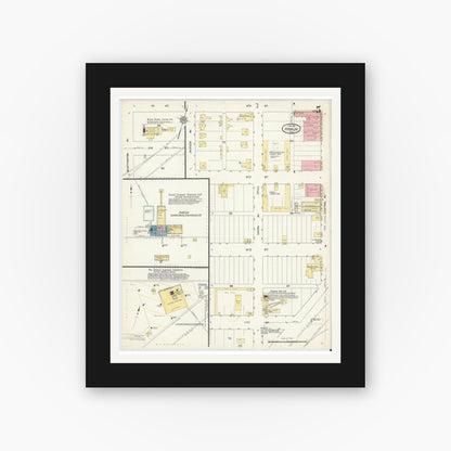 Old map wall art mockup — black gallery frame with white mat — Sanborn Fire Insurance Map from Hamlin, Jones County, Texas (1913), Sheet #0005