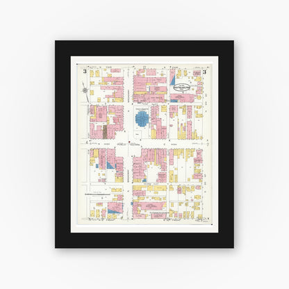 Old map wall art mockup — black gallery frame with white mat — Sanborn Fire Insurance Map from New Philadelphia, Tuscarawas County, Ohio (1926), Sheet #0003