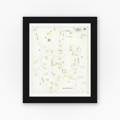 Old map wall art mockup — black gallery frame with white mat — Sanborn Fire Insurance Map from Swampscott, Essex County, Massachusetts (1907), Sheet #0013