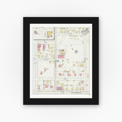 Old map wall art mockup — black gallery frame with white mat — Sanborn Fire Insurance Map from Winston-Salem, Forsyth County, North Carolina (1895), Sheet #0011