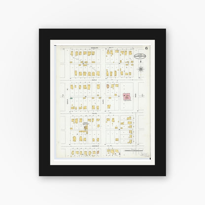 Old map wall art mockup — black gallery frame with white mat — Sanborn Fire Insurance Map from Chicago Junction, Huron County, Ohio (1904), Sheet #0006