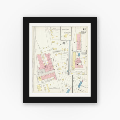 Old map wall art mockup — black gallery frame with white mat — Sanborn Fire Insurance Map from Rome, Oneida County, New York (1914), Sheet #0024