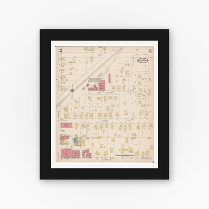 Old map wall art mockup — black gallery frame with white mat — Sanborn Fire Insurance Map from Wellington, Lorain County, Ohio (1922), Sheet #0003