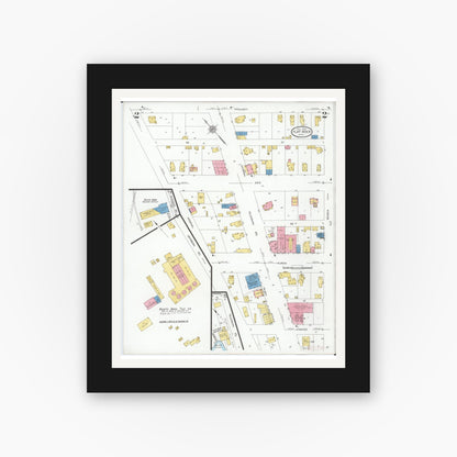 Old map wall art mockup — black gallery frame with white mat — Sanborn Fire Insurance Map from Flat Rock, Wayne County, Michigan (1929), Sheet #0002