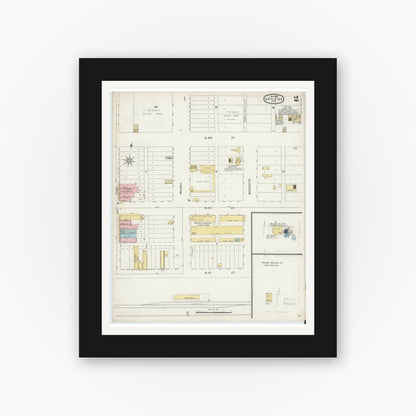 Old map wall art mockup — black gallery frame with white mat — Sanborn Fire Insurance Map from Abilene, Taylor County, Texas (1896), Sheet #0002