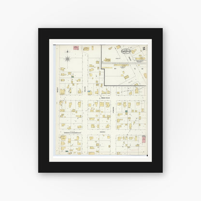 Old map wall art mockup — black gallery frame with white mat — Sanborn Fire Insurance Map from Fowlerville, Livingston County, Michigan (1901), Sheet #0002