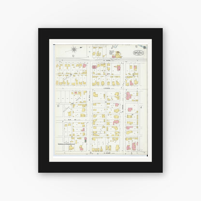 Old map wall art mockup — black gallery frame with white mat — Sanborn Fire Insurance Map from Circleville, Pickaway County, Ohio (1899), Sheet #0008