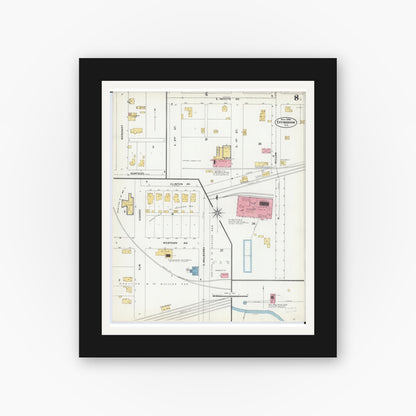 Old map wall art mockup — black gallery frame with white mat — Sanborn Fire Insurance Map from Effingham, Effingham County, Illinois (1906), Sheet #0008