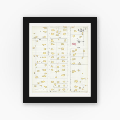 Old map wall art mockup — black gallery frame with white mat — Sanborn Fire Insurance Map from Dundee, Yates County, New York (1904), Sheet #0004