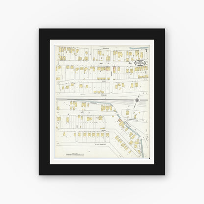 Old map wall art mockup — black gallery frame with white mat — Sanborn Fire Insurance Map from Turtle Creek Valley, Allegheny County, Pennsylvania (1911), Sheet #0007